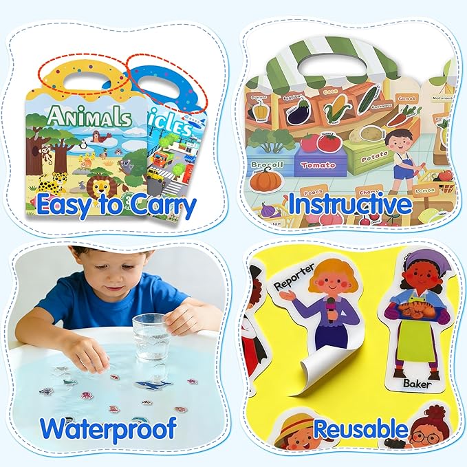 6 Sets Reusable Sticker Book for Kids, Puffy Jelly Stickers for Toddlers, Travel Essentials Craft Activities Toys for Boys Girls Birthday Gifts