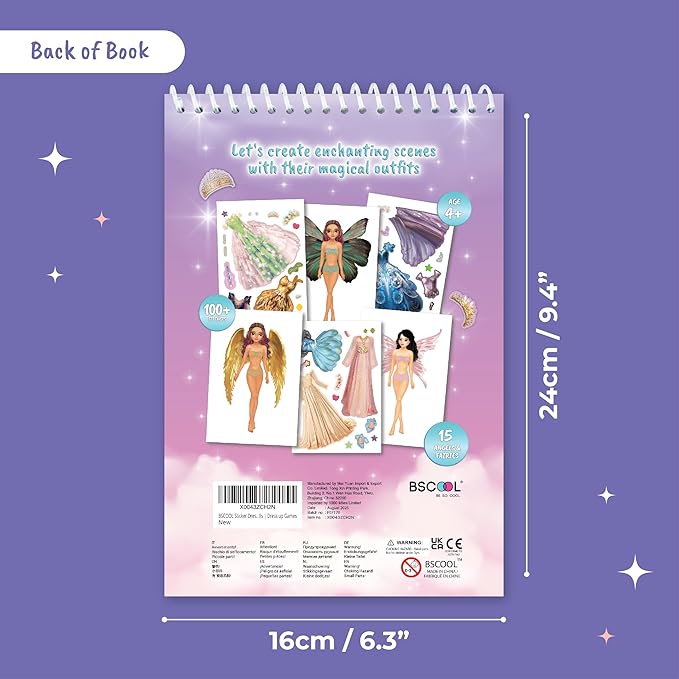 BSCOOL Sticker Dress up Fairies and Angels. Sticker Activity Book for Kids, Learn to Dress up Fairies and Angels with Guide for Kids 5 and up. Girls Fashion Paper Dolls