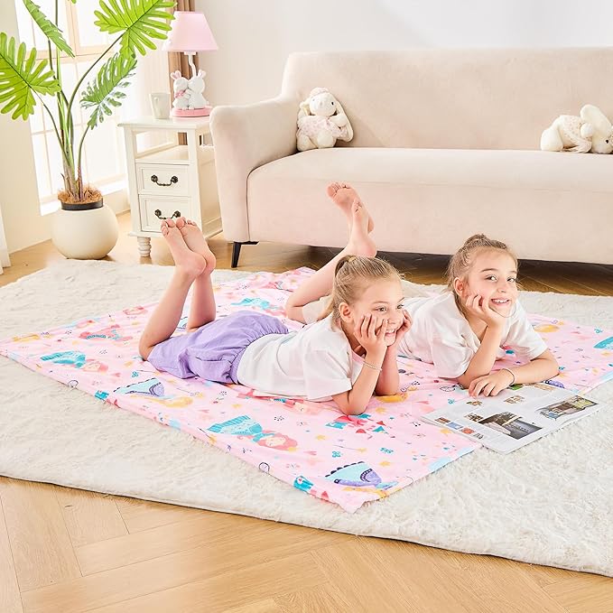 Wajade Kids Pink Princess Blanket for Girls Soft Fleece Blanket for Couch Sofa Bedroom Princess Fairy Tales Castle Throw Blanket for Kids Teens 50"x60"