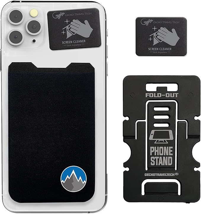 Phone Wallet - Adhesive Card Holder - Cell Phone Pouch - Stick on Lycra Pocket by Gecko - Carry Credit Cards and Cash
