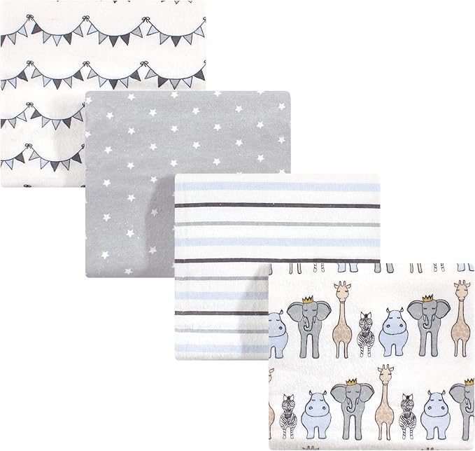 Hudson Baby Unisex Baby Cotton Flannel Receiving Blankets, Royal Safari, One Size
