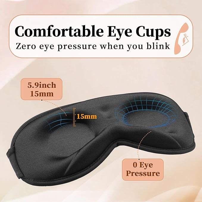3D Sleep Mask for Men&Women, 2 Pack Contour Eye Masks for Sleep, Side Sleeping Mask for Men&Women, Blackout Eye Mask for Sleeping Eye Mask, Airplane Travel Essentials for Men, Meditation Black & Pink