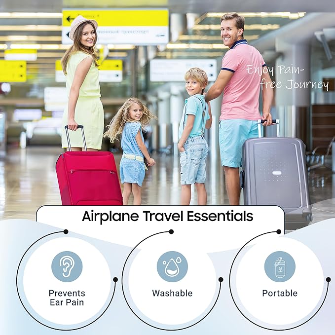 Airplane Ear Plugs 2 Pairs, Prevent Ear Pain Pressure Equalizing Earplugs, Plane Travel Essentials, 100x Reusable Comfy Flight Earbuds for Adults Kids 12+, 2 Sizes, 25 dB Noise Reduction