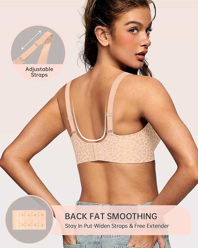 OEAK Womens Deep V Bras Wireless Comfortable Bra Supportive No Underwire Bras Tshirt Push Up Bralettes Plunge Seamless Bra