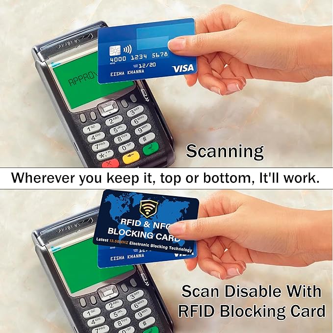 SaiTech IT 5 Pack RFID Blocking Card, One Card Protects Entire Wallet Purse, NFC Contactless Bank Debit Credit Cards Protector ID ATM Guard Card Blocker - WM Blue
