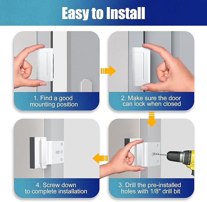 Portable Door Lock Home Security Door Locker for Additional Safety and Privacy 2 Pack AceMining Door Reinforcement Lock White Extra Door Lock with 8 Screws Prevents Unauthorized Entry Perfect for Trav
