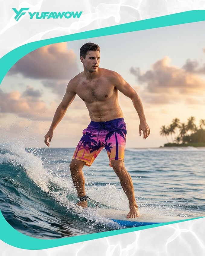 Men Swim Trunks 9 Inch with Mesh Lining Breathable Quick Dry Drawstring Pockets for Summer Beach Pool Board