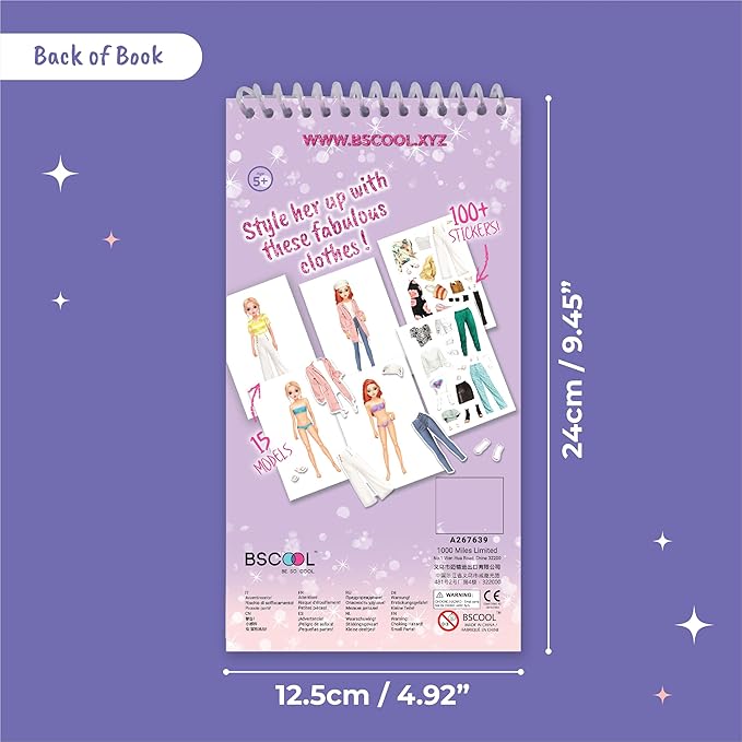 BSCOOL Sticker Dress up - Sticker Activity Book for Kids. Learn Girls Fashion Design with Stickers and Guides for Kids 5 and up. Little Designer Creativity Book. Stickers, Paper Dolls. Gift for Girls