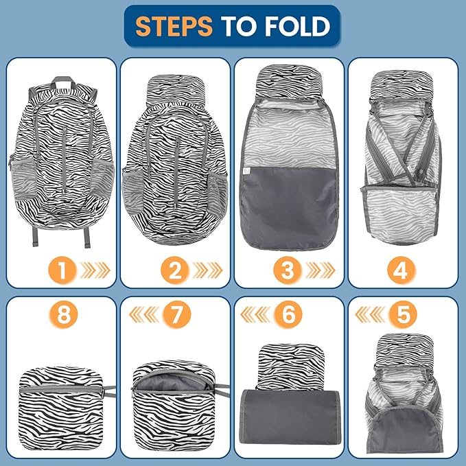 ZOMAKE Ultra Lightweight Packable Backpack 25L - Foldable Hiking Backpacks Water Resistant Small Folding Daypack for Travel(Zebra print)