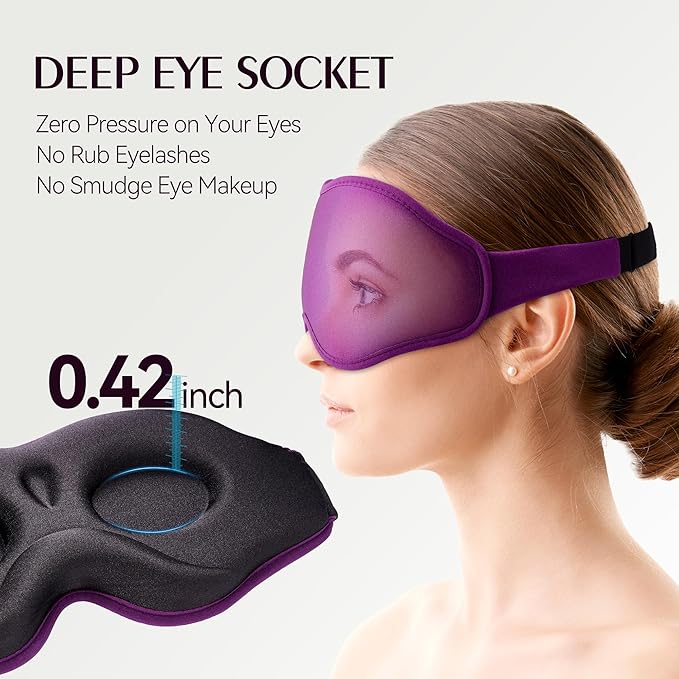 Sleep Mask for Lash Extensions - Blackout Eye Cover, 3D Contoured Sleeping Mask for Side Sleeper, Soft Memory Foam, Eye Masks for Travel, Airplane, Night(Cloud Black, Cloud Pink)