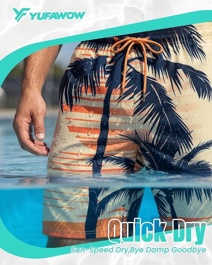 Men Swim Trunks 9 Inch with Mesh Lining Breathable Quick Dry Drawstring Pockets for Summer Beach Pool Board