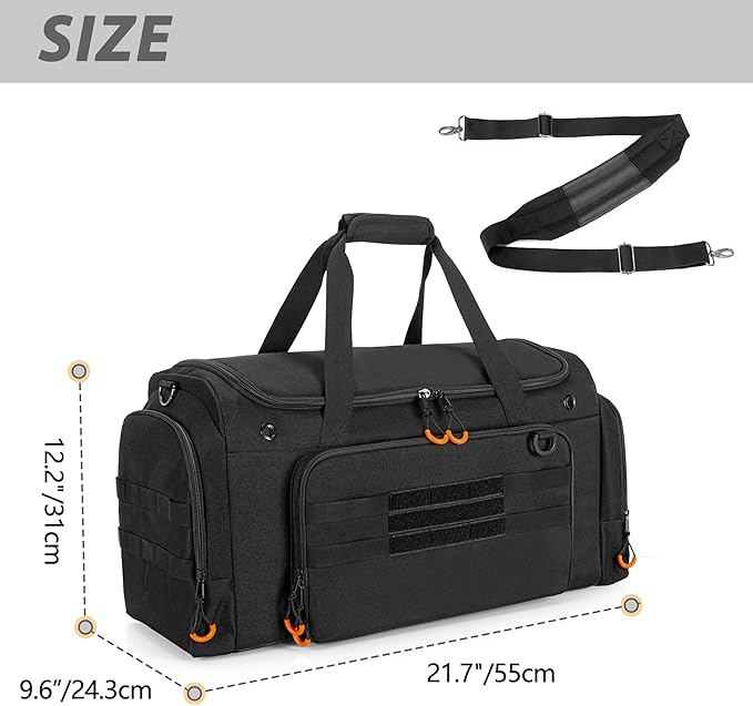 DSLEAF Tactical Sneaker Duffle Bag for 4 Pairs of Shoes, Sneaker Travel Bag with 3 Adjustable Dividers with Multiple Pockets, Detachable Shoulder and TSA Carry-on Approved Size