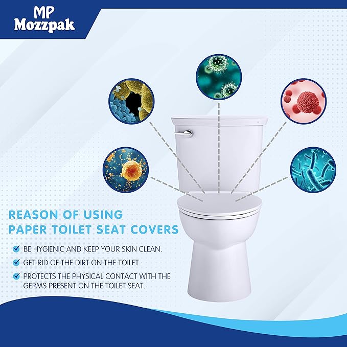MP MOZZPAK Toilet Seat Covers Disposable - 10 Packs(100 Pcs) - XL Flushable Disposable Toilet Seat Cover for Kids Potty Training, Adults - 100% Biodegradable - Travel Accessories for Airplane, Camping