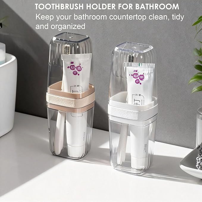Travel Toothbrush Holders: 2-in-1 Toothbrush and Toothpaste Travel Case with Rinse Cups for Men Women, Compact Dustproof Toothbrush Holder for Traveling, Camping, Trip, School, Bathroom