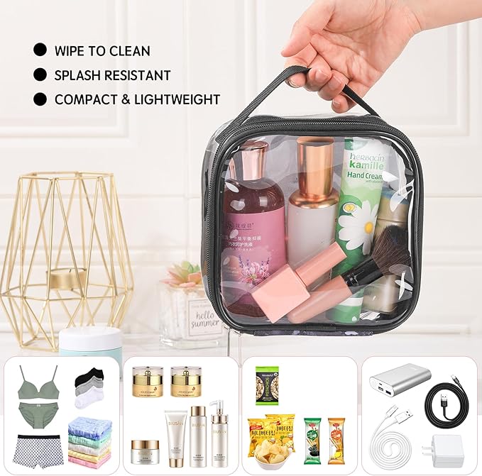 BORMELUN Clear pouches for travel toiletries vinyl TSA airport approved proof makeup bag reusable organizer (black)