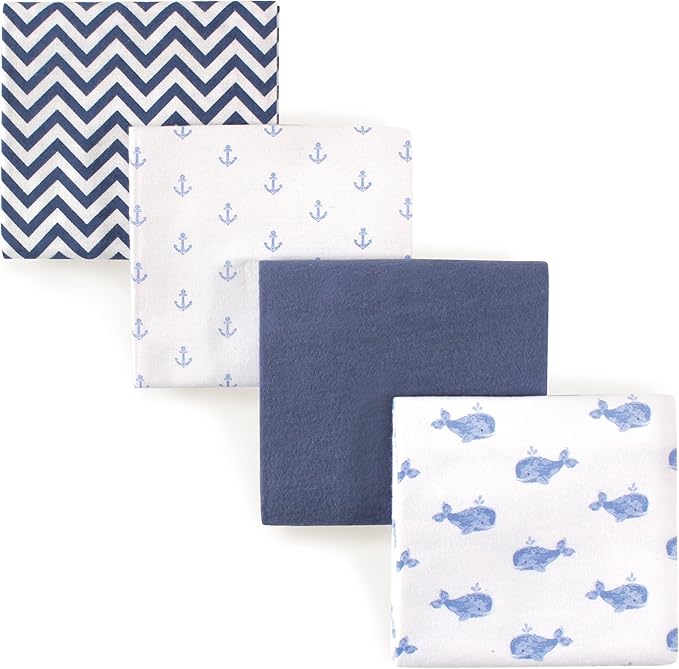 Hudson Baby Unisex Baby Cotton Flannel Receiving Blankets, Whale, One Size