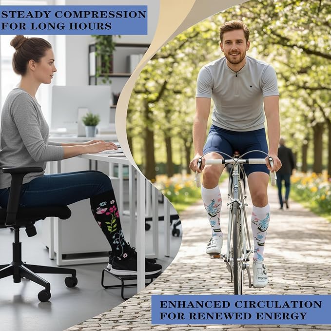 Sooverki Copper Compression Socks for Men & Women 8 Pack 15-20mmHg - Knee High Stockings Best Support for Running Athletic
