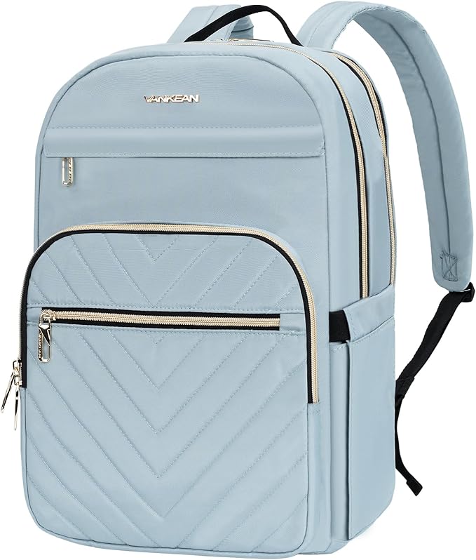 VANKEAN 15.6 Inch Laptop Backpack for Women Work Laptop Bag Fashion, Waterproof Backpacks Stylish Travel Bags Casual Daypacks for College, Business, Light Blue