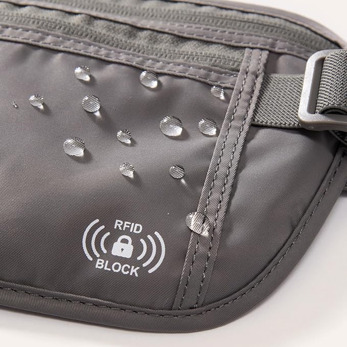 Pander RFID Blocking Travel Money Belt – Hidden Waist Pouch for Passport, Cash, Cards, Slim Belt Bag for Men and Women, Dim Grey (Pack of 2)