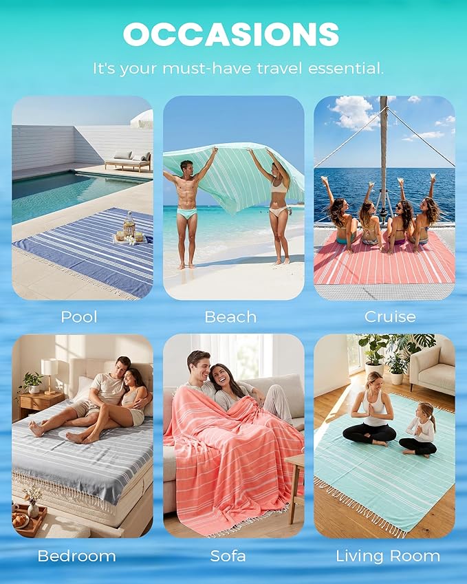 Giant Huge Thin Boho Throw Blanket Turkish Beach Blanket Towel Jumbo Extra Large Xl XXl Big Oversized Outdoor Picnic Accessories Airplane Travel Essentials Camping Gears Must Haves Yard Yoga Mat Coral