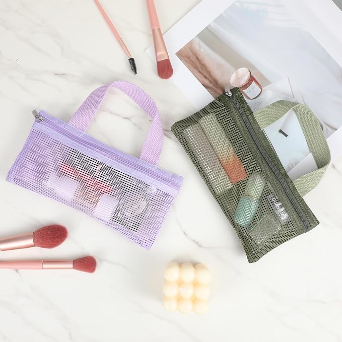 InnoHHustle 2 PCS Toothbrush Pouch, Mini Travel Toiletry Bags Portable Mesh Zipper Makeup Bag Travel Toothbrush Bag Square Mesh Storage Bags with Zipper for Men and Women (Green, Purple)