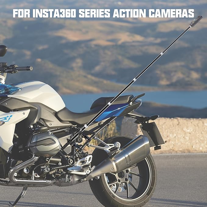 Taisioner Aluminum Alloy Motorcycle Handlebar Mount Double Clamp Locking Anti-Fall, 47" Invisible Selfie Stick for Insta360 X5/X4/X3/X2/ONE RS/GO 2/3 Hero 13-7 DJI Camera