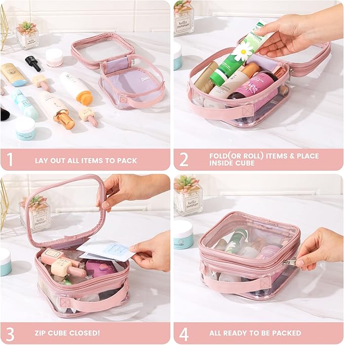 BORMELUN TSA approved small toiletry bag - clear travel pouch carry on case organizer reusable see-through pvc plastic small （pink
