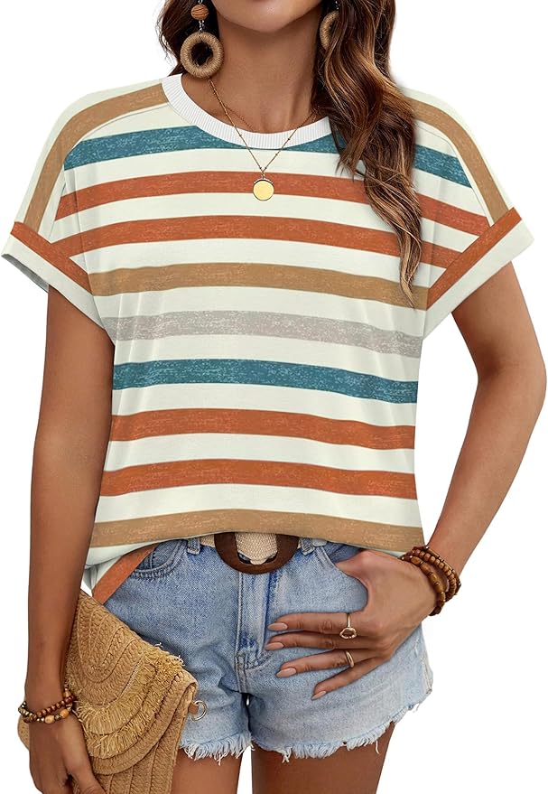WIHOLL Womens Tops Short Sleeve Shirts Summer Outfits 2026 Spring Dressy Casual Clothes Clothing
