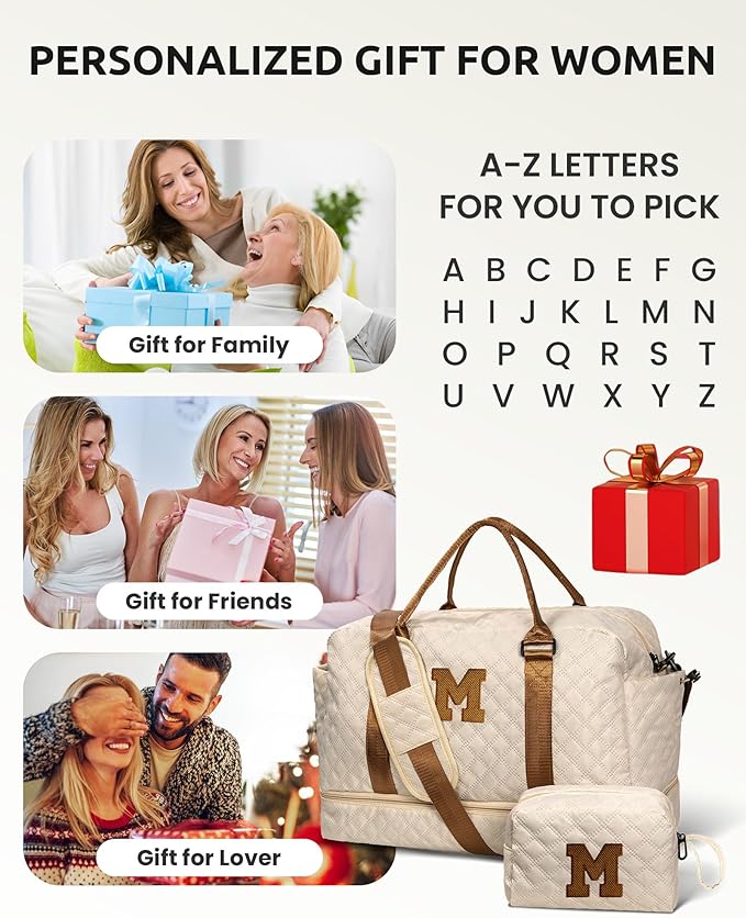 Travel Bags for Women/Teen Girls - Initial Weekender Bags Overnight Travel Bag with Shoe & Makeup Compartment - Personalized Gifts for Women-Monogram Gift for Her-Teen Girl Gifts (Letter H)