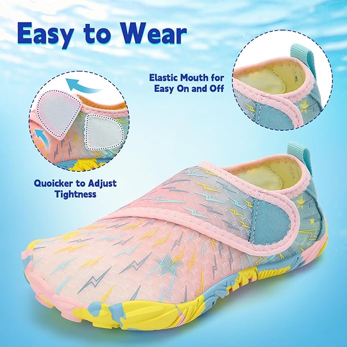 Kids Water Shoes Boys Girls - Wide Toe Box Quick Dry Barefoot Shoes Breathable Non Slip Aqua Athletic Sneakers for Swim Beach Pool Kayak Hiking Sand Walking Travel Essentials (Little Kid/Big Kid)