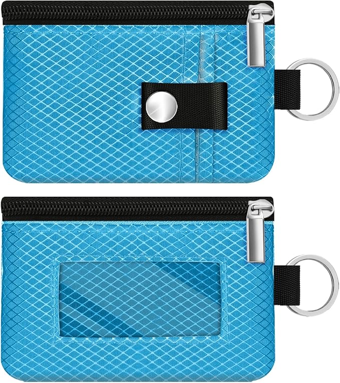 Minimalist RFID Blocking Small Wallet with ID Window,WaterResistant Zip Id Case Wallet with Lanyard Keychain for Cards,Cash,Travel,Women,Men (Lake Blue)