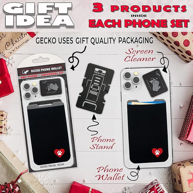 Phone Wallet - Adhesive Card Holder - Cell Phone Pouch - Stick on Lycra Pocket by Gecko - Carry Credit Cards and Cash