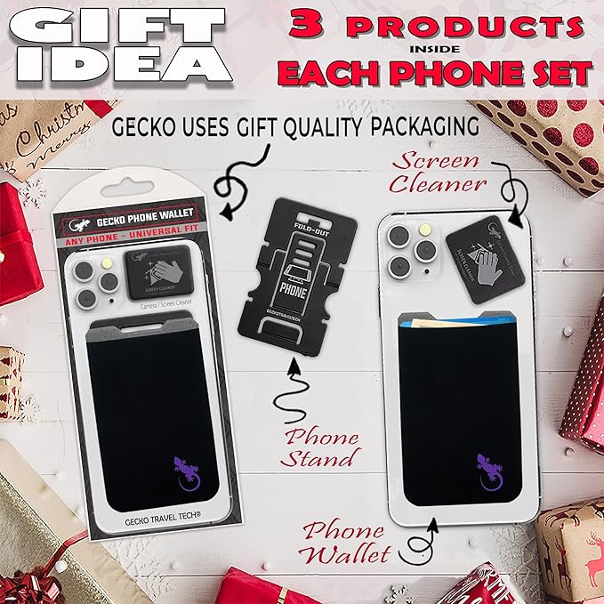 Phone Wallet - Adhesive Card Holder - Cell Phone Pouch - Stick on Lycra Pocket by Gecko - Carry Credit Cards and Cash