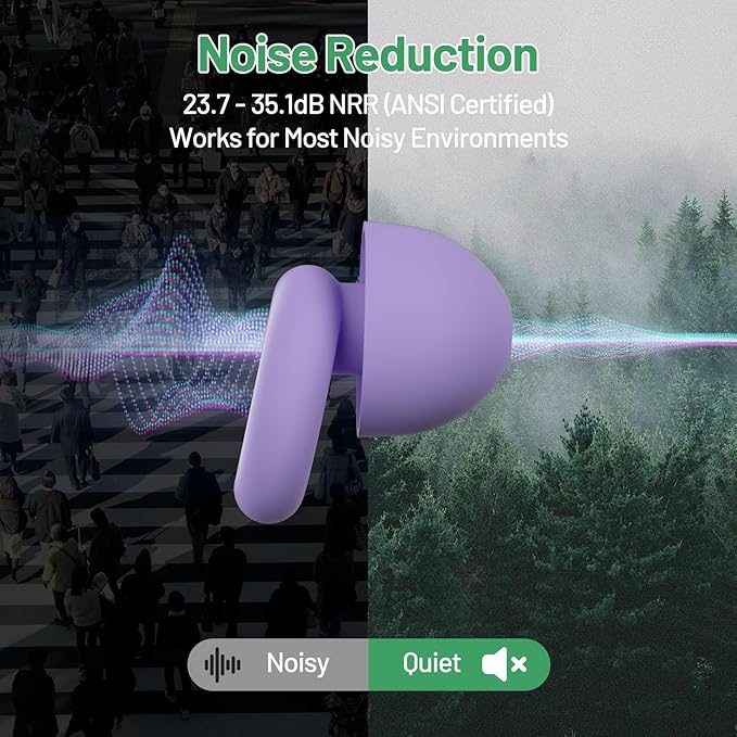 Ultra-Soft Noise Cancelling Ear Plugs, Reusable Silicone for Sleep Concerts Travel Office,33dB (NRR),Ergonomic Integrated Design Fit for Small Ear Canals Noise Sensitivity (Purple, 1 Pair)