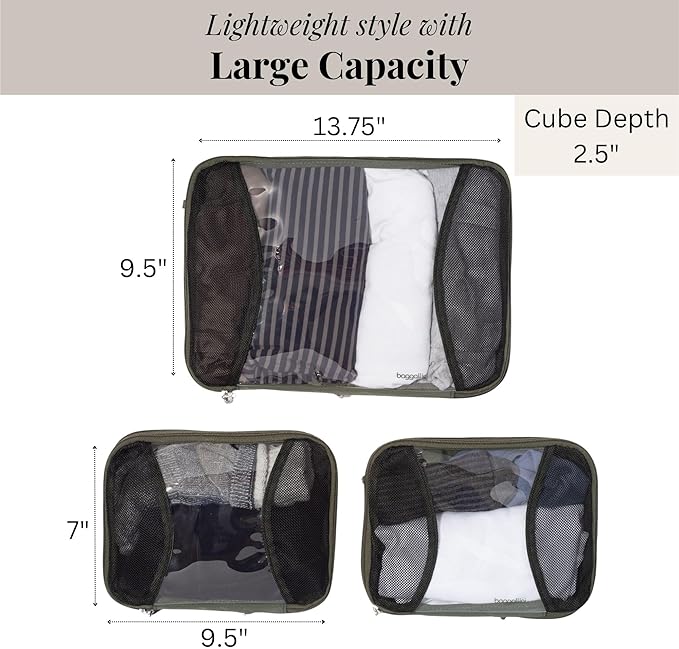 Baggallini Compression Cube 3-piece set - Lightweight Compression Packing Cubes for Travel