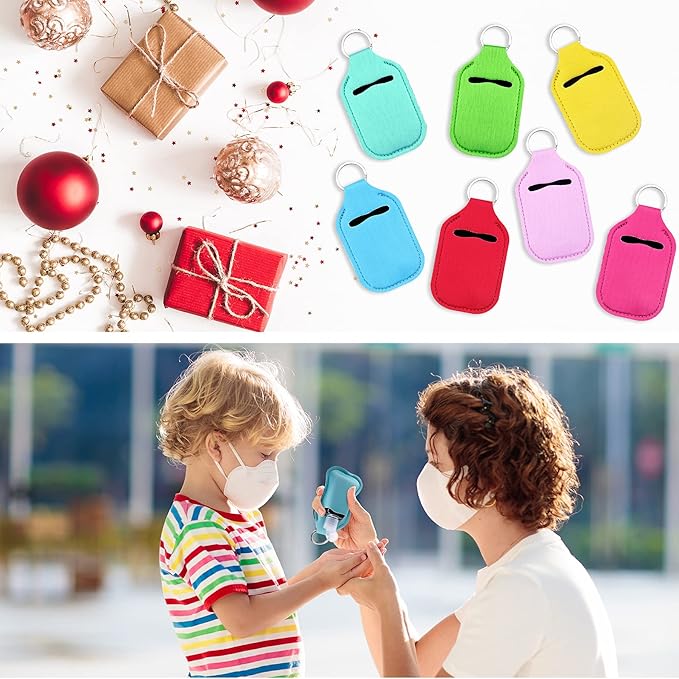 Duufin 60 Pieces Hand Sanitizer Keychain Holders Empty Travel Bottles Set Including 30 Pieces Reusable Clear Bottles and 30 Pieces Hand Sanitizer Holder for Backpack and Purse