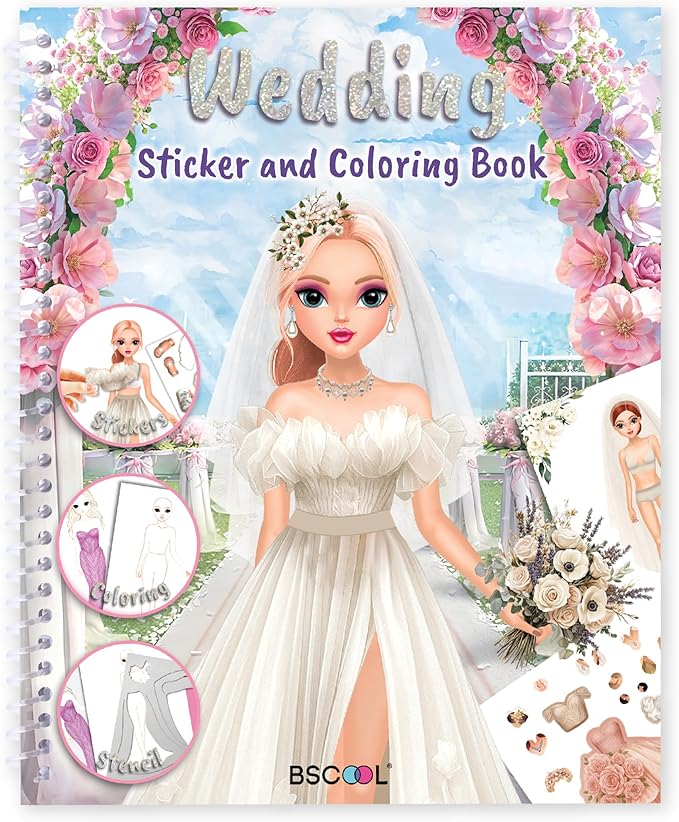 BSCOOL Sticker Dress up Books - Sticker Activity Book for Kids. Learn Girls Fashion Design with Stickers and Guides for Kids 5 and up. Little Designer Creativity Book. (Sticker Dress Up Wedding)