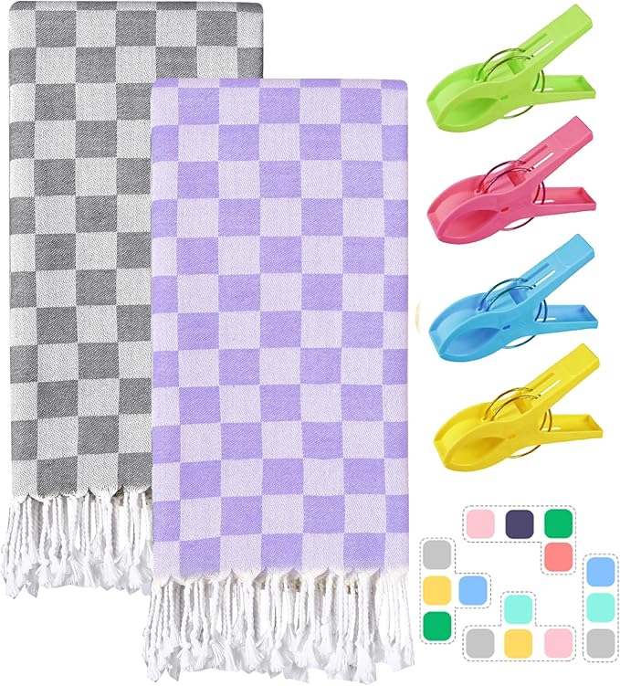 2 Packs Turkish Beach towel Blanket Bath Pool Towels Float Trip Essentials Water Park Accessories Boat Stuff Kayak Supplies Swim Must Have Lake Day Necessities River Gadget Jetski Gift Camping Things