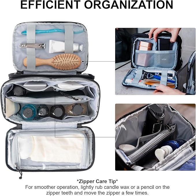 Everfun Compact Toiletry Bag for Men and Women Traveling, Wide Open Shaving Dopp Kit, Water Resistant Makeup Organizer Hygiene Bag with Wet Dry Compartment - Black, Small