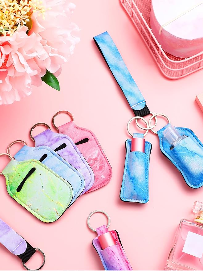 Geiserailie 40 Pcs Hand Sanitizer Keychain Holder Set Travel Bottle Holder Lipstick Case Wristlet Keychain for Women(Chic)