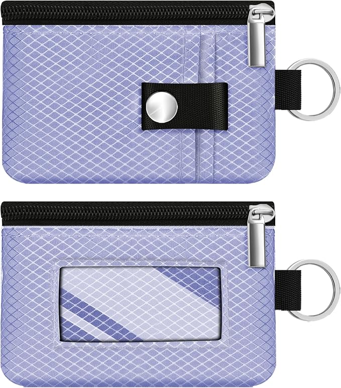 Minimalist RFID Blocking Small Wallet with ID Window,WaterResistant Zip Id Case Wallet with Lanyard Keychain for Cards,Cash,Travel,Women,Men (Lavender Purple)