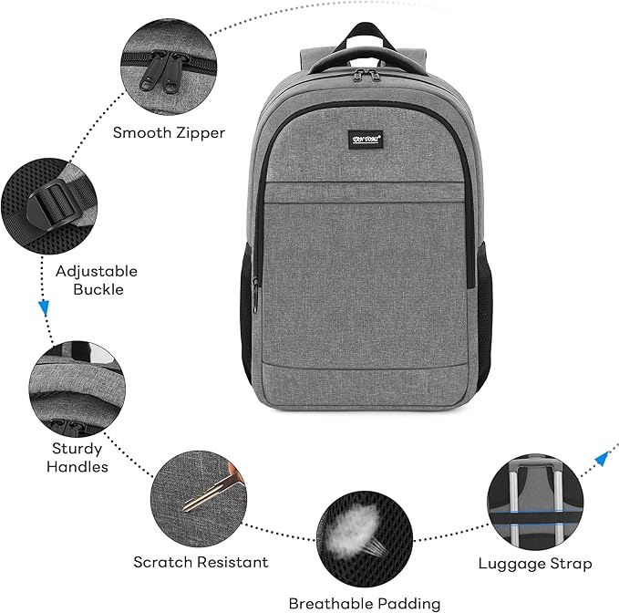 TANTOMI 17 Inch Travel Laptop Backpack for Men Women, Business Laptop Backpack with Anti Theft & USB Charging Port, Water Resistant Durable School Computer Backpack for Travel, Work, Daily Carry