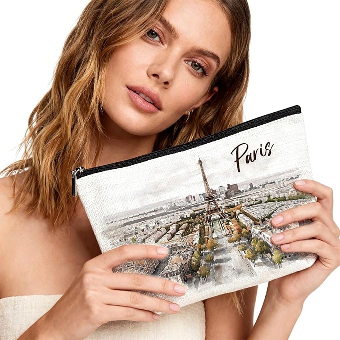 Paris Souvenirs Makeup Bag - Paris Travel Essentials Watercolor Cosmetic Bags Waterproof Toiletry Pouch Portable Traveling Accessories Party Birthday Gifts for Women Mom Daughter Friends Wife