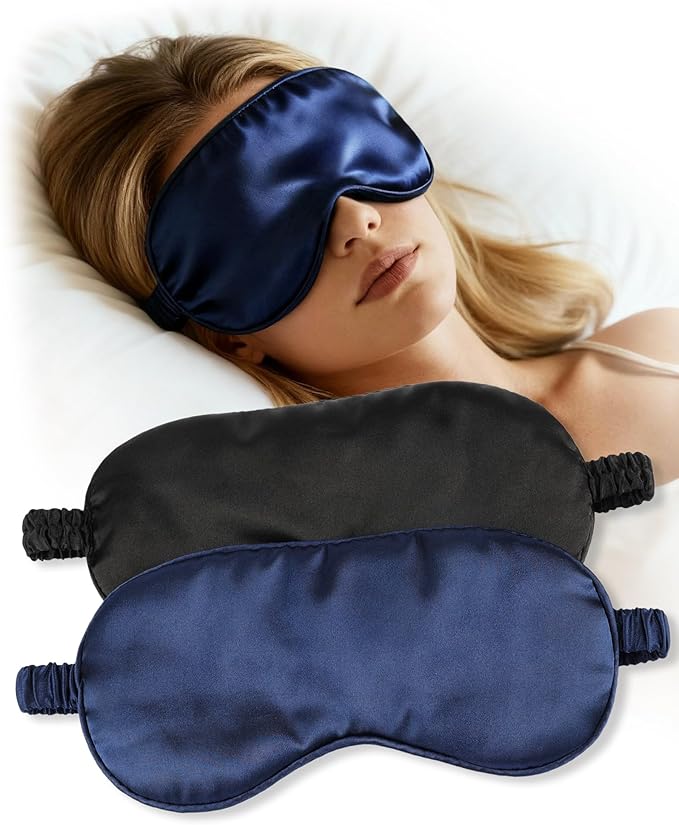 Pack of 2 Sleep Masks for Men and Women, Light Blocking Sleeping Mask with Adjustable Strap, Comfortable Soft Blindfold Ideal for Travel, Aeroplane Nap