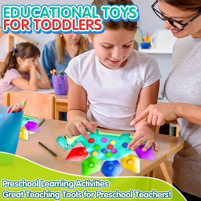Dinosaur Color Sorting Sensory Toy Travel Toys for Toddler 1-3 Roadtrip Essenstial for Toddlers Boys Gifts Fine Motor Autism Fidget Montessori Preschool Activities for Kid Christmas Stocking Stuffer