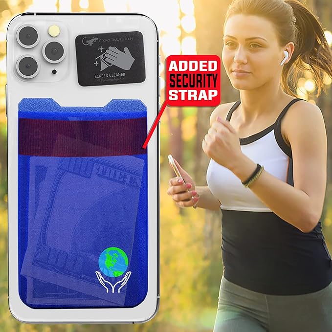 Phone Wallet - Adhesive Card Holder - Cell Phone Pouch - Stick on Lycra Pocket by Gecko - Carry Credit Cards and Cash