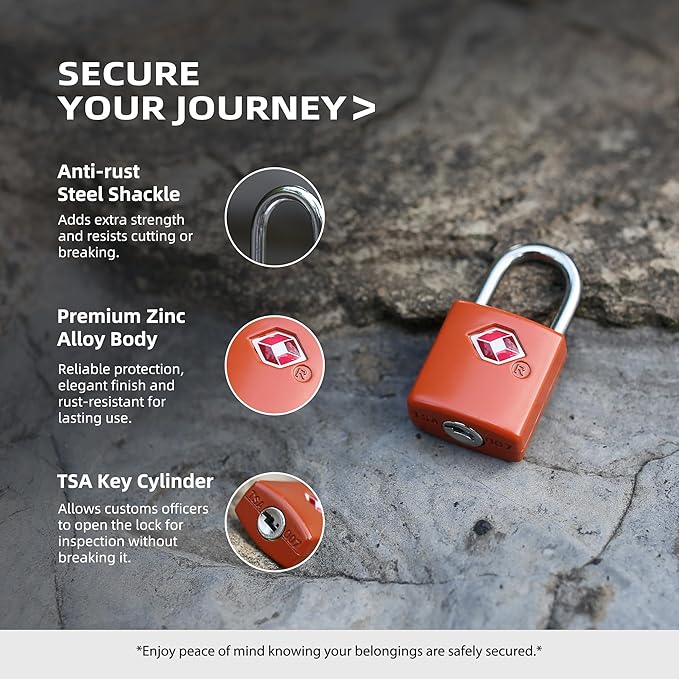 Luggage Locks TSA Approved 4 Pack, Small Lock with Key for Suitcase, Backpack, Bag Zipper, Travel Case, TSA Approved Small Padlock for Luggage, Travel Accessories, Mini Locker, Tool Box
