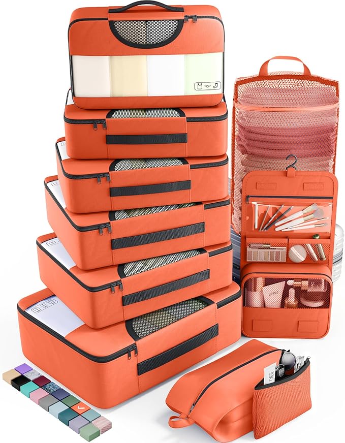 Veken 10 Set Packing Cubes for Travel Essentials, Suitcase Organizer Bags in 4 Sizes, Carry-On Luggage Accessories with Large Laundry Bag & Passport Holder, Must-Have for Airplane, Road Trip & Camping