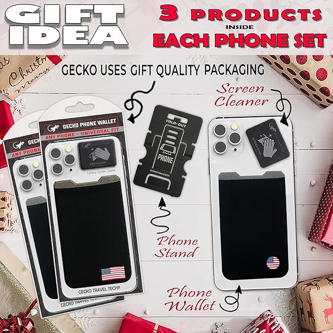Phone Wallet - Adhesive Card Holder - Cell Phone Pouch - Stick on Lycra Pocket by Gecko - Carry Credit Cards and Cash