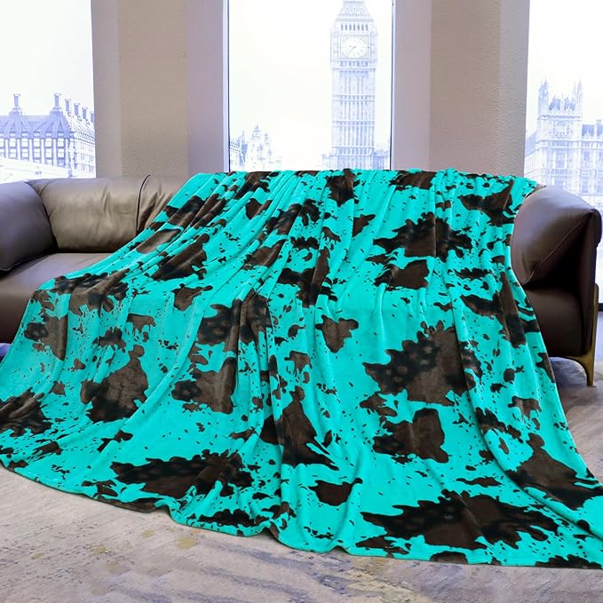 Queen Size Blanket for Bed, Soft Warm Turquoise Teal Fleece Blankets Gifts for Women Mom Men Dad, Oversized Microfiber Cozy Winter Bed Throws, All-Season Home Decor 90x90 inches